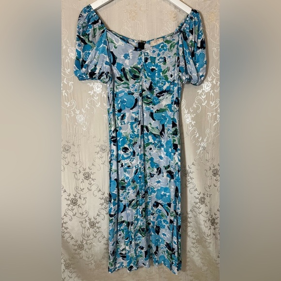LOFT Outlet Blue Floral Puff-Sleeve Midi Dress Women’s Size 8P (Petite) - Picture 7 of 9